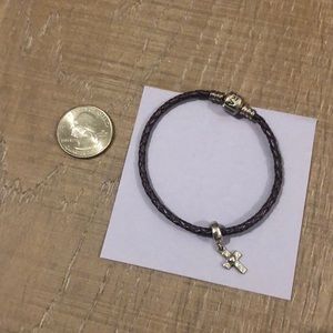 Pandora purple cord bracelet with cross charm